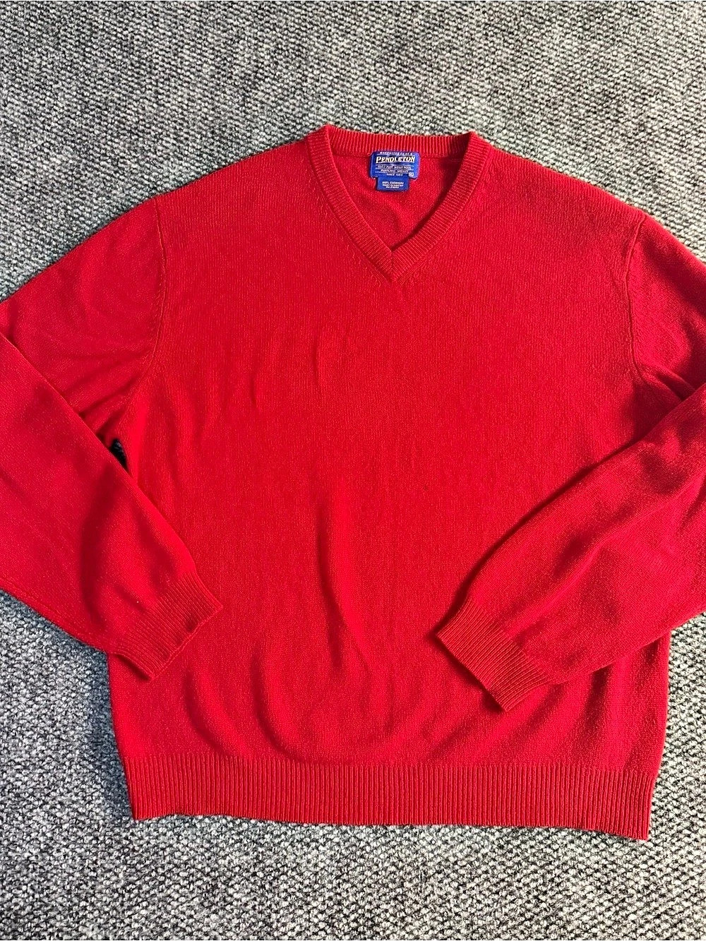 VTG 80s 90s Pendleton Red Cashmere V-Neck Pullover Sweater-XL